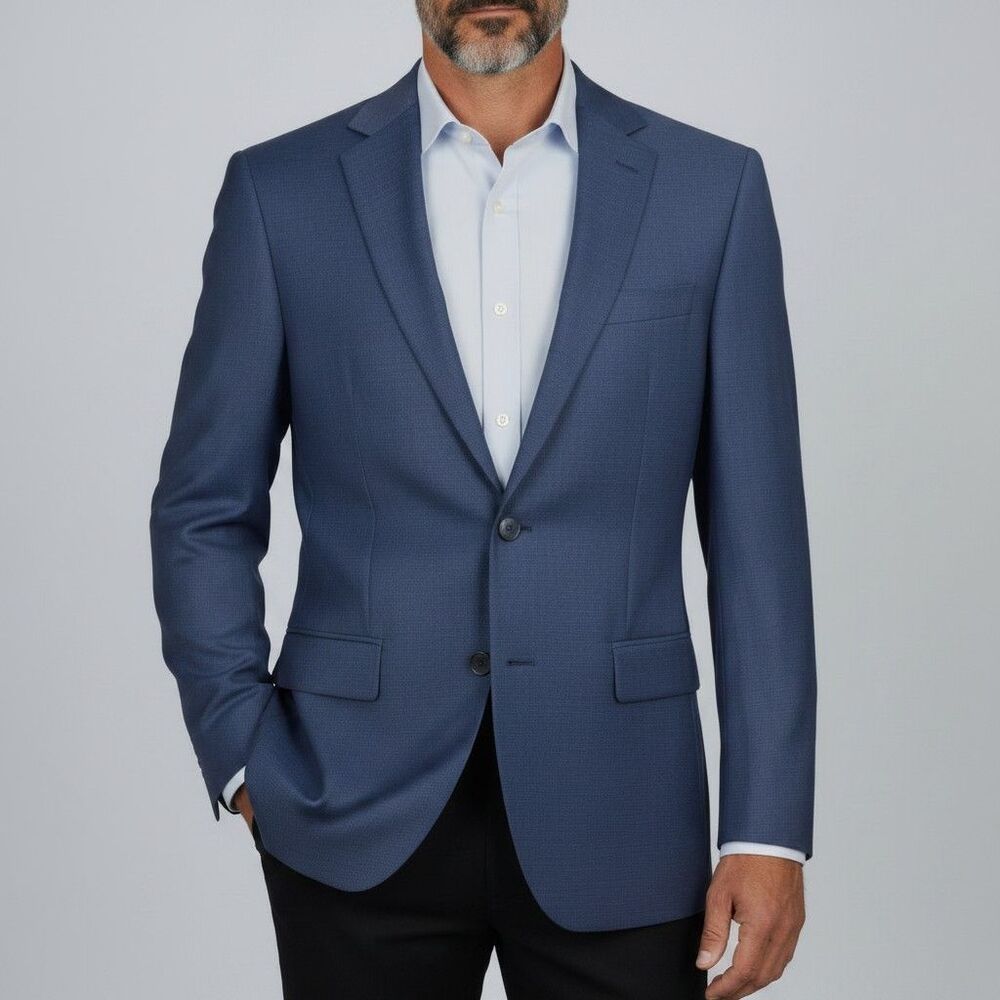MANTONI Mens Navy Blazer 40R Sport Coat Two Button Suit Jacket Lightweight wool